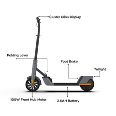 EMotorad Lil E Junior Electric Kick Scooter for Kids 6+ Years | Foldable Aluminum Alloy Frame | 100W Hub Motor & 2.6Ah Battery | Smooth Acceleration, Up to 8 km Range | Lightweight, Safe, and Fun Ride - Charcoal Grey