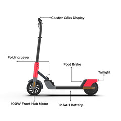 EMotorad Lil E Junior Electric Kick Scooter for Kids 6+ Years | Foldable Aluminum Alloy Frame | 100W Hub Motor & 2.6Ah Battery | Smooth Acceleration, Up to 8 km Range | Lightweight, Safe, and Fun Ride - Active Red