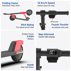 EMotorad Lil E Junior Electric Kick Scooter for Kids 6+ Years | Foldable Aluminum Alloy Frame | 100W Hub Motor & 2.6Ah Battery | Smooth Acceleration, Up to 8 km Range | Lightweight, Safe, and Fun Ride - Active Red