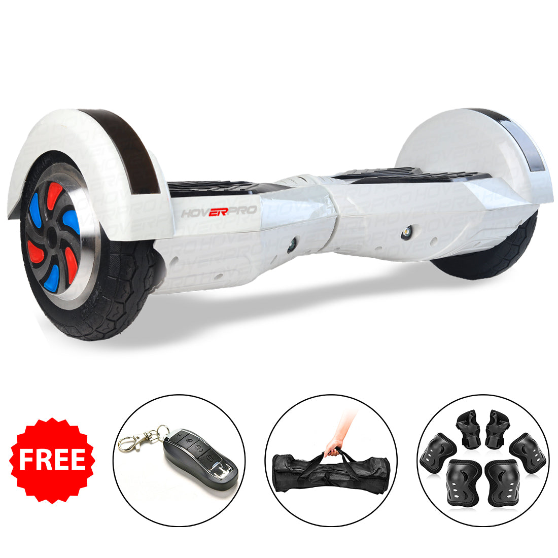 H8 White Hoverboard with Remote, Bag and Long Range Battery